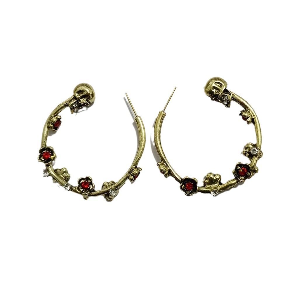 Skull Gothic Waterdiamond Earrings For Women With Vintage Animal Pattern Design