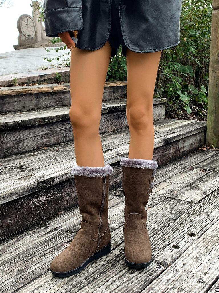 Women's Plus Size Mid-Calf Snow Boots, Thickened & Fleece-Lined, Warm Cotton, Autumn/Winter 2025 Collection