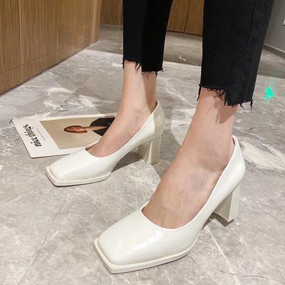 Fashion Single Shoe Women's Spring 2024 New Block Heeled Square Toe Fashion Shallow Mouth Mary Jane Versatile High Heeled Women's Shoes