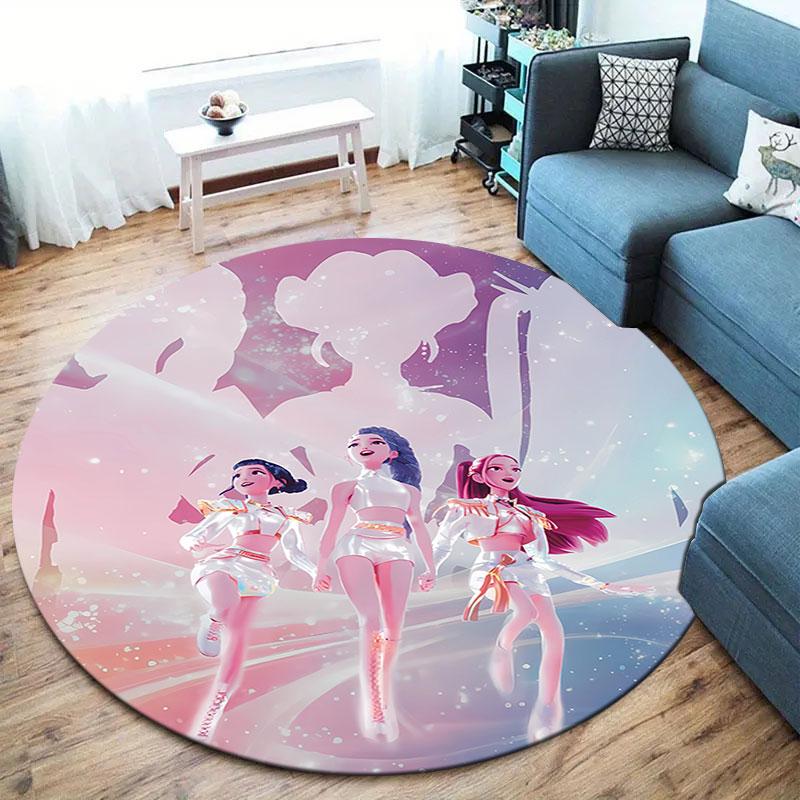 Kpopdemonhunters Runder Teppich, Teppich für Wohnzimmer, Schlafzimmer, Sofa, Spielzimmer Dekor, Rutschfeste Fußmatte