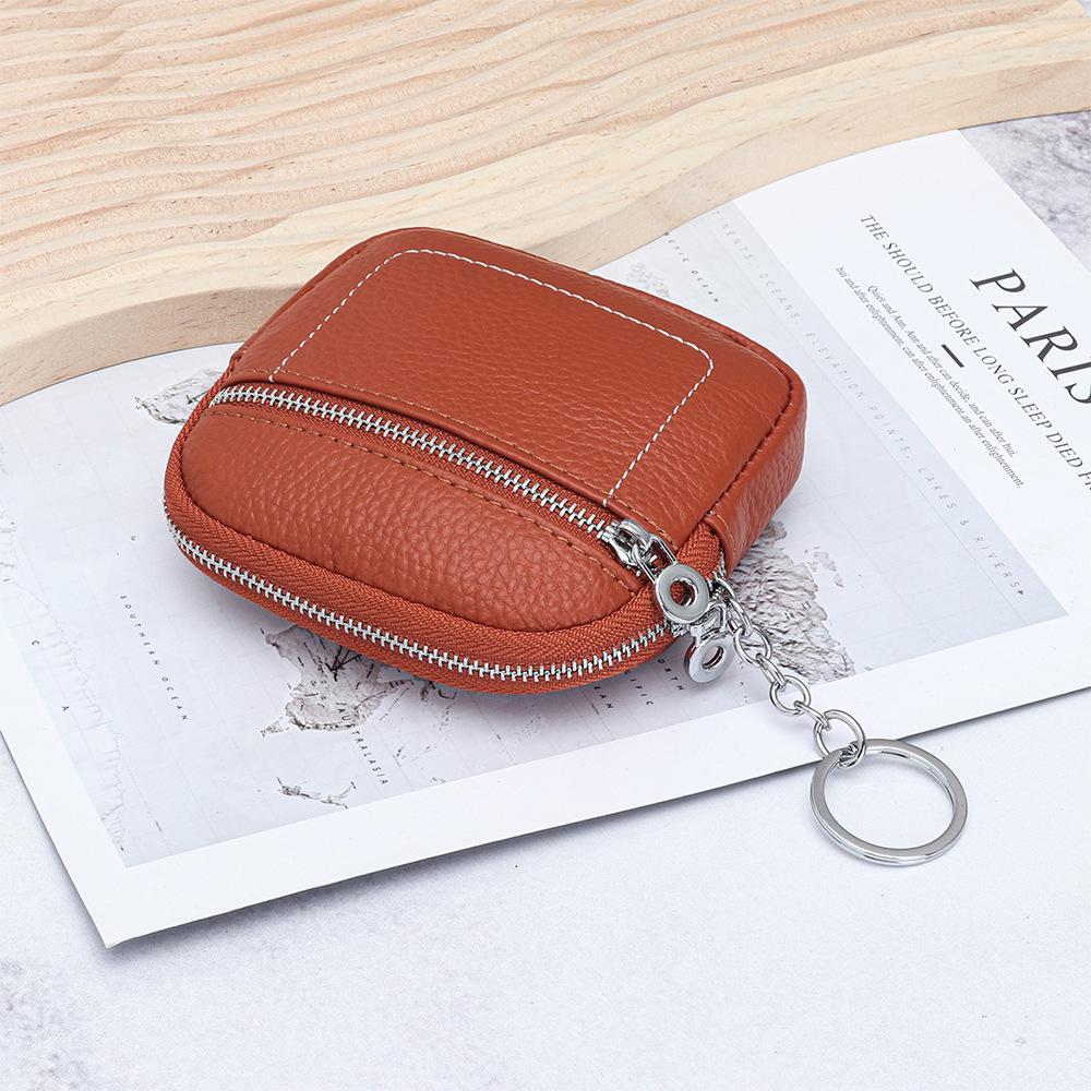 Women's Genuine Leather Mini Coin Purse with Zipper - Compact Storage for Driver's License, Lipstick, and Earphones.