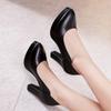 8.5cm Small Size 32-43 Shallow Black Block High Heels Shoes Women Pumps 2026 Fall Soft Leather Shoes for Office Model Court