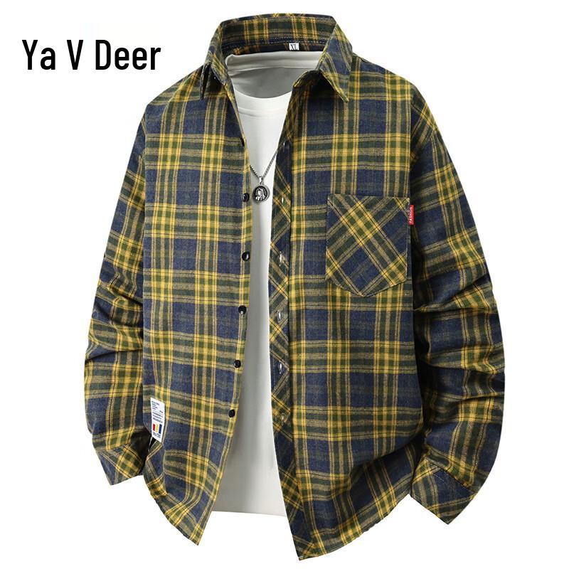 Yalu Men s Plaid Loose Long Sleeve Shirt XL
