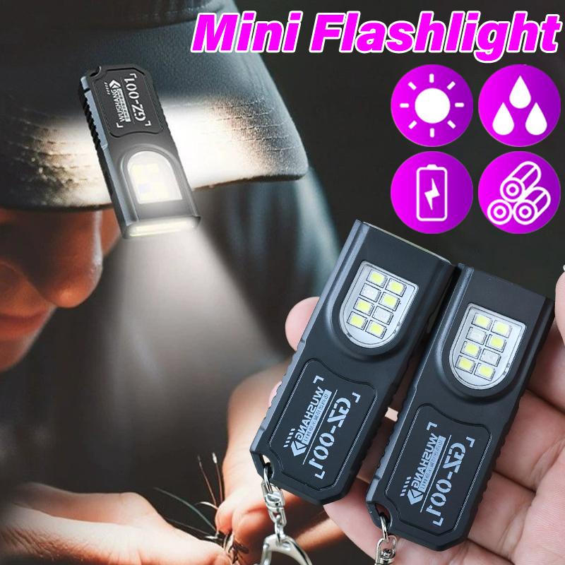 Mini Keychain Lamps USB Charging Head Torch Light Waterproof Hiking Camping Lights Protable Rechargeable Keychain Flashlights
