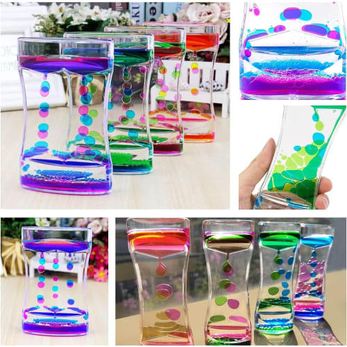 Set of 2 Oil Timers, Hourglasses, Kitchen Timers, Stress Relief, Child-Safe, Non-Toxic, Waterproof (Colorful/Pinkish Blue), Tabletop Decor, Christmas,