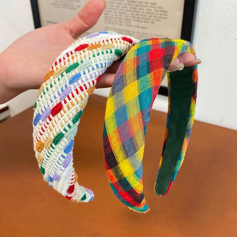 2025 Colorful Plaid Wide-Brim Headband for Women - Versatile Daily Wear Hair Accessory