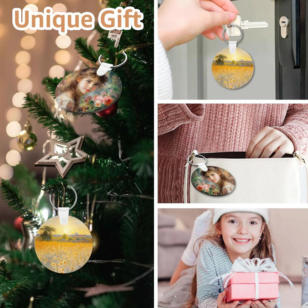 150Pcs Sublimation Keychain Blanks Bulk Rectangle Round Sublimation Blanks Keychain Blanks Set with Rings Clips for DIY Keychain