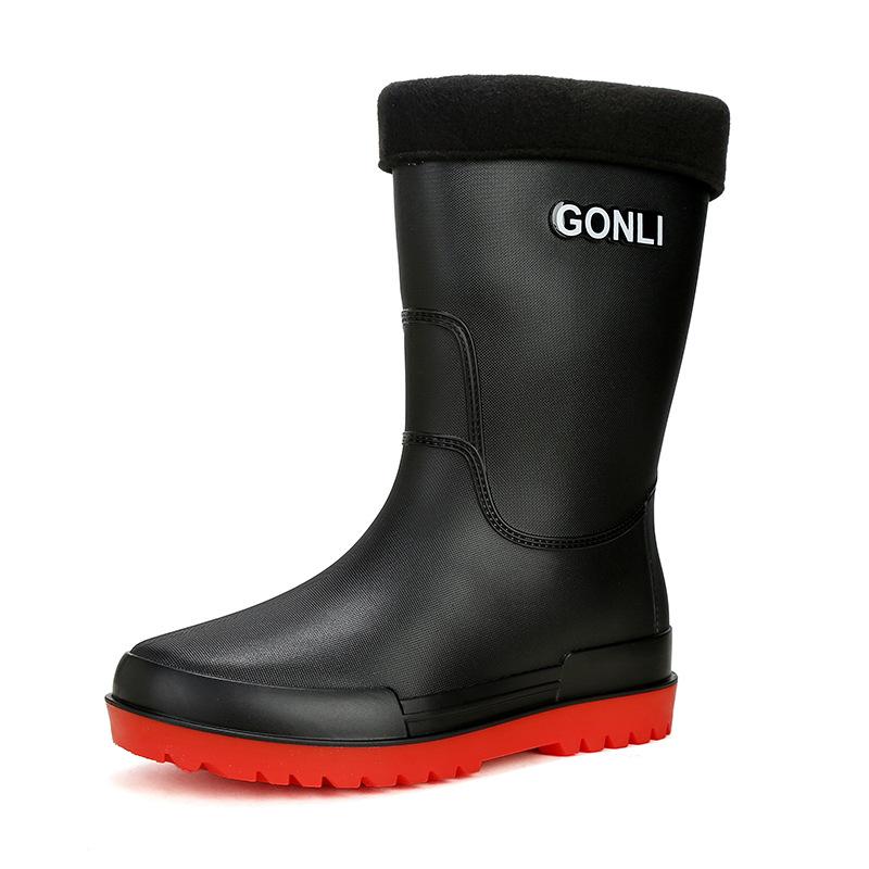 Rain shoes men's warm rain boots non-slip short tube integrated waterproof shoes kitchen rubber shoes medium tube car wash fishing shoes