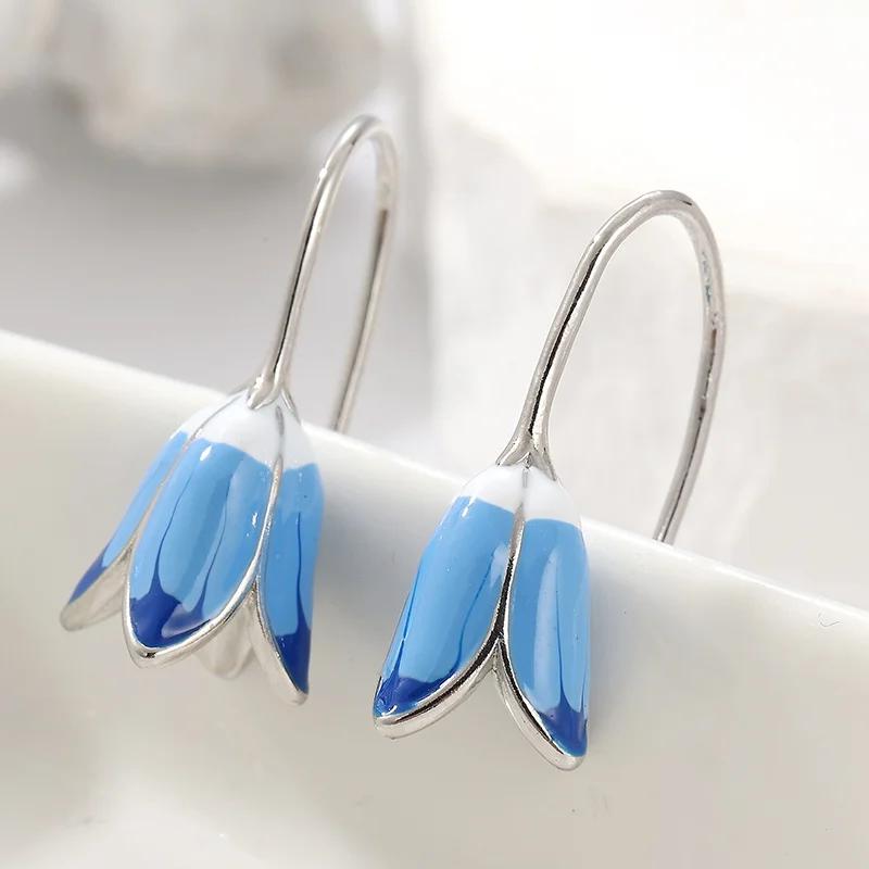Exquisite Blue Wind Chime Flower-shaped Pendant Earrings Women's  Elegant Jewelry Accessories Gifts Fit for Daily Wearing