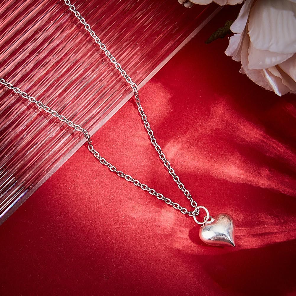 Beebeecraft 1 Box 925 Sterling Silver Charms Puffed Heart Charms 3D Love Dangle Pendants with Jump Rings for Jewellery Making Necklaces Bracelets DIY