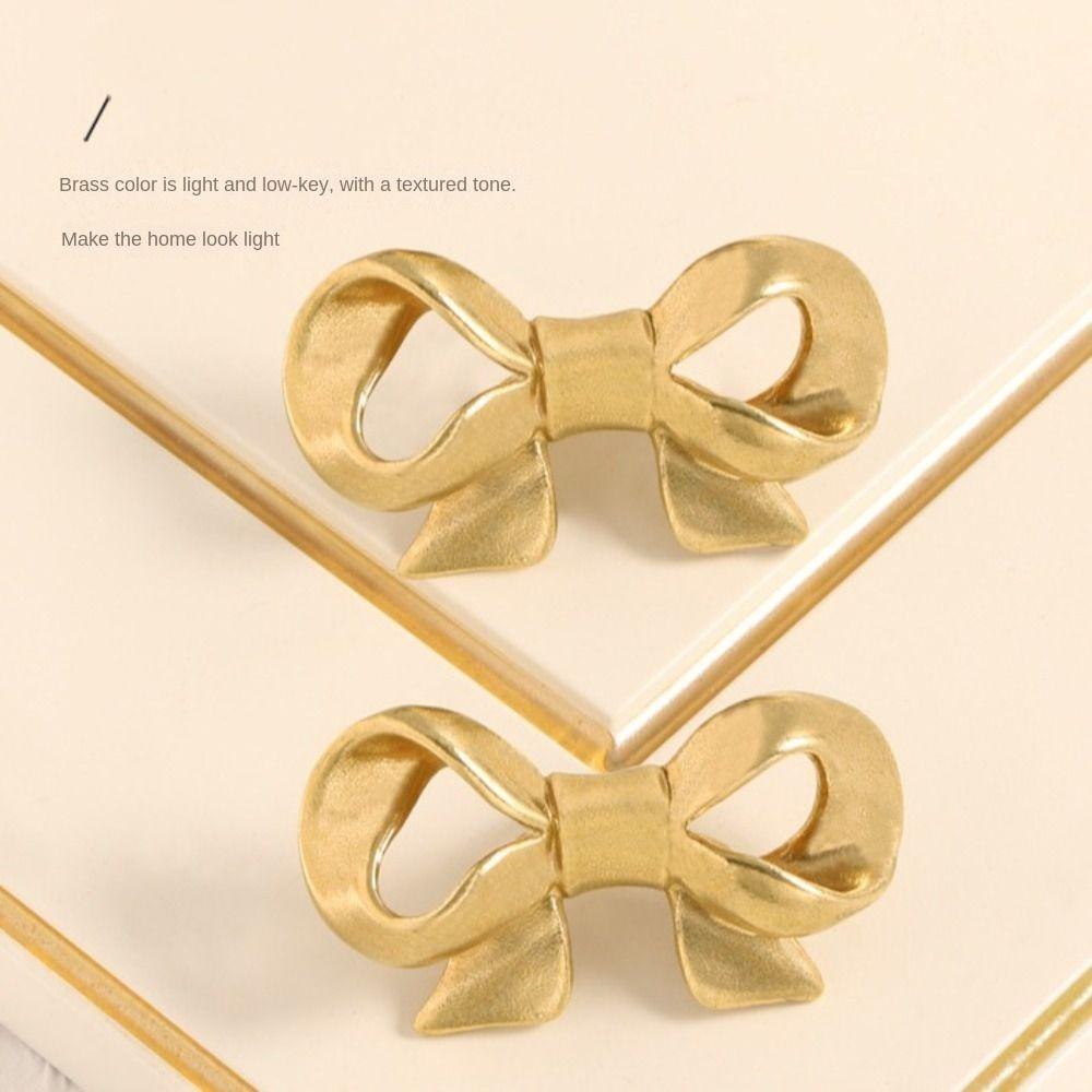 Gold Color Cabinet Door Knobs Retro Wardrobe Drawer Pulls Creative Bow Tie Brass Handle  Window