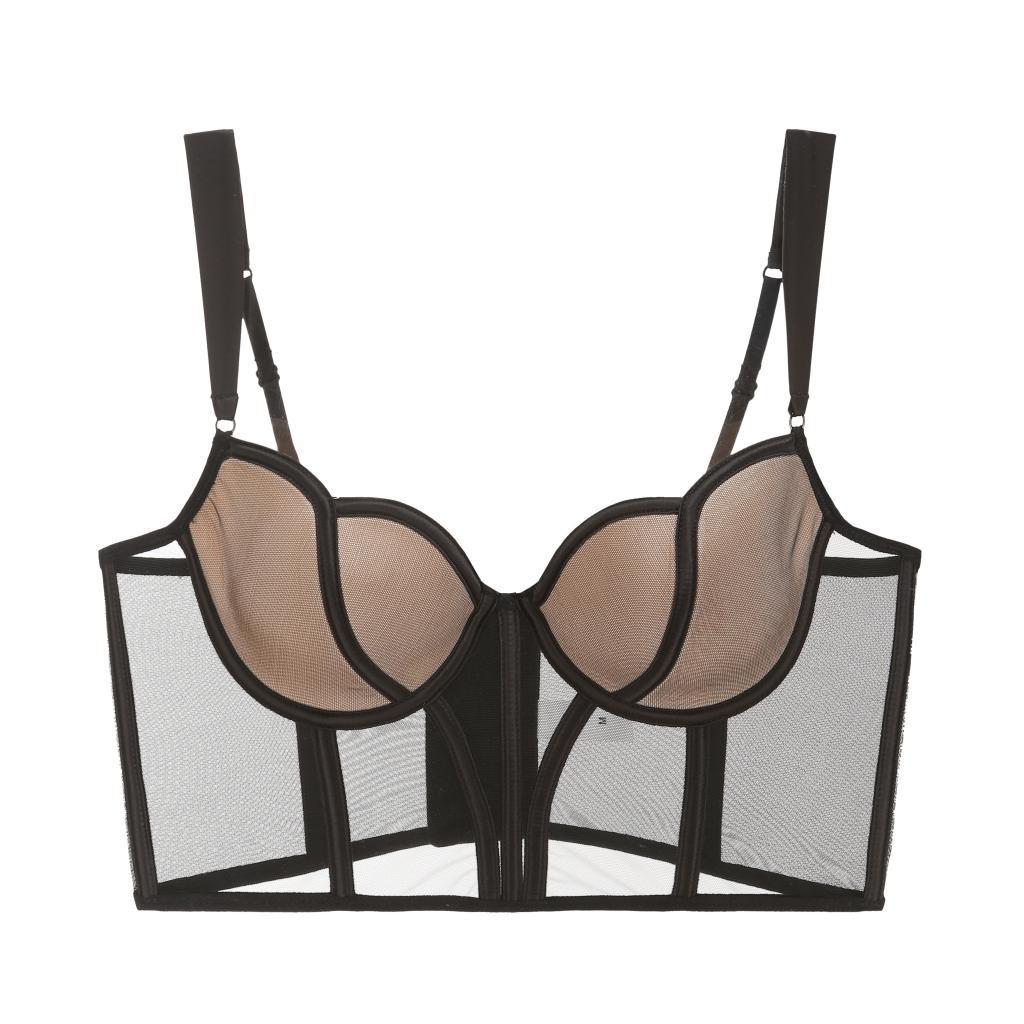 Women's Push-Up Fishbone Corset Mesh Vest & Waist Cincher Bra Set with Chest Pads