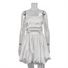 Women's Solid Ruched Satin Strapless Puff Ball Mini Dress Elegant Party Cocktail Dress
