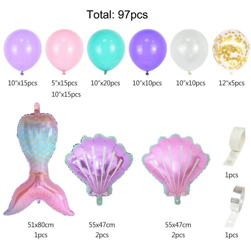 97pcs Mermaid Tail Shell Balloon Arch Under the Sea Mermaid Birthday Party Decoration Kids Girls Balon Wedding Baby Shower