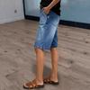 Pantaloncini di Jeans al Ginocchio da Donna Pantaloncini Jeans Dritti Casual da Donna Vita Alta Elasticizzati Tasche