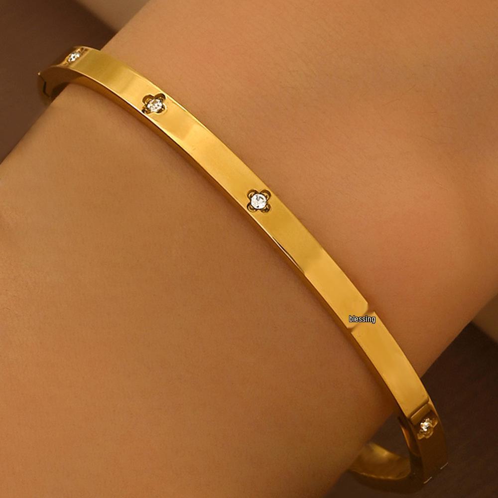Titanium Steel Zircon Nail Bracelet - Women's Elegant Open Bracelet, Non-Fading, European & American Style