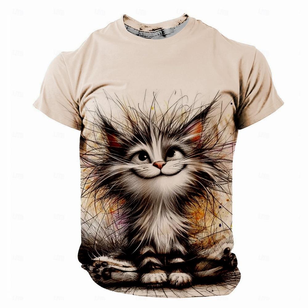 T-Shirts for Kids Funny Cat Print Summer Casual O-Neck Short Sleeve Tee Tops Fashion Breathable Pullover Street Children's Clothing