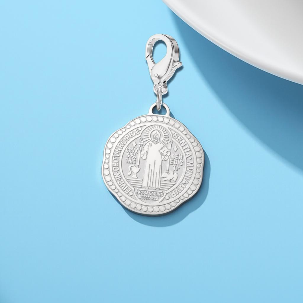 Saint Benedict Medal Pendant with Lobster Clasp Stainless Steel Benedict Charm for DIY Jewelry Keyrings