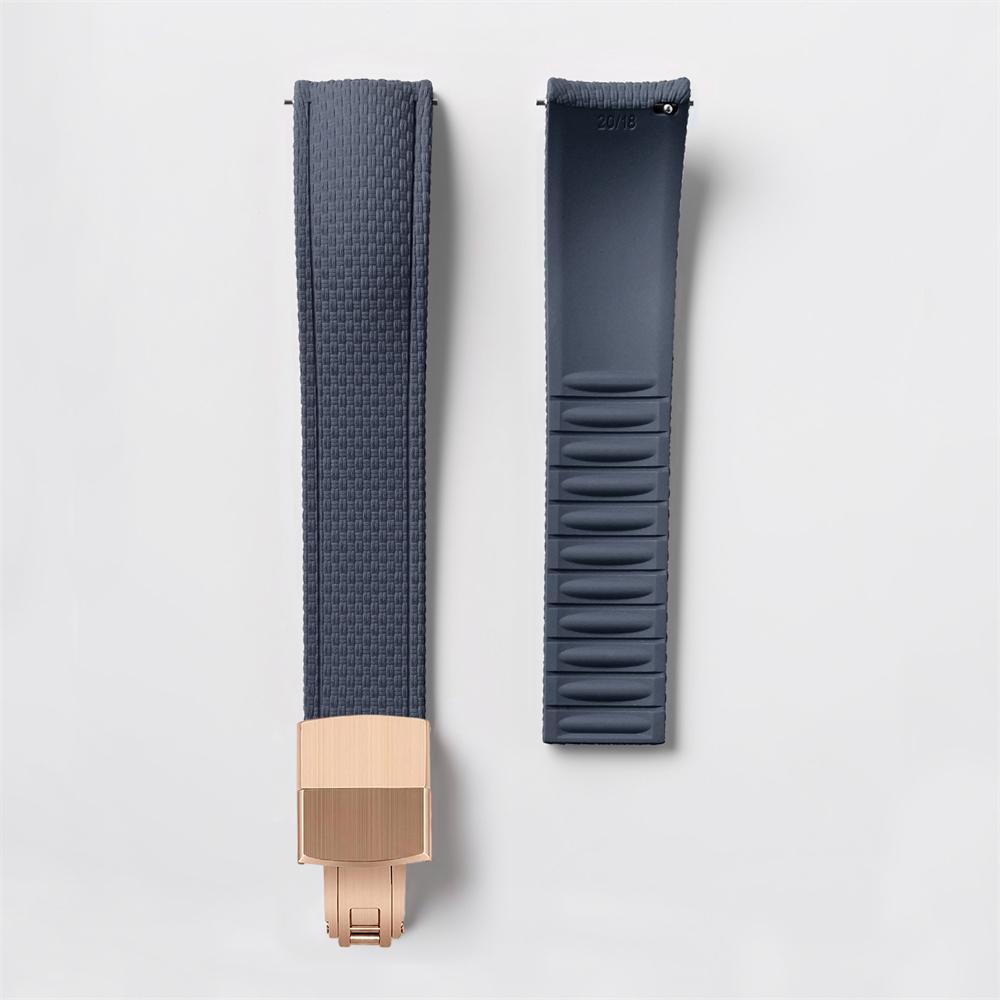

FKM Watch Band Fluoro Rubber Strap 18/19/20/21/22/24mm Quick Release Folding Clasp Cut to Size Replace Watch Bracelet for Men Women 24mm рожевий колір золота/сірий