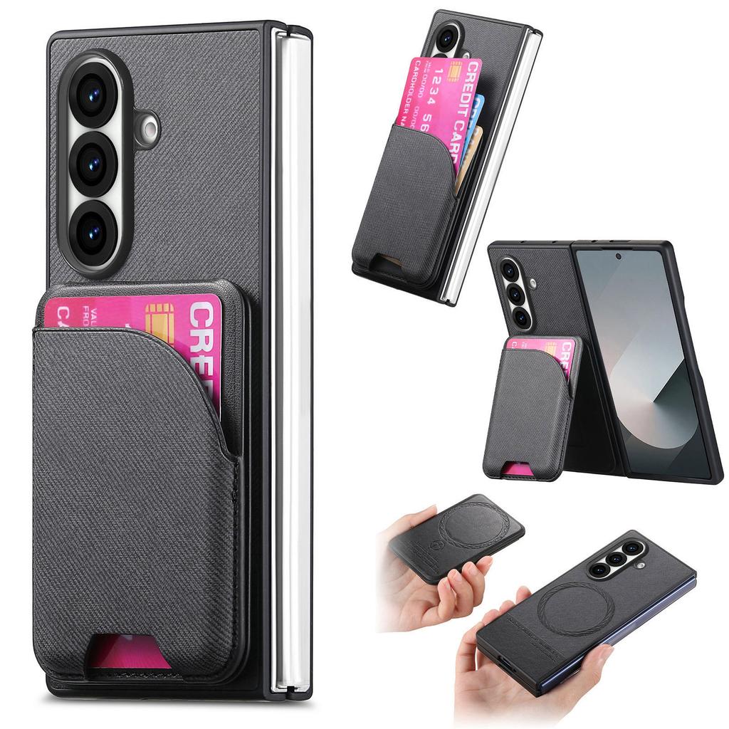 Für Samsung Galaxy Z Fold7 5G Magnetische Hülle Ständer Denim-Textur Leder-Rückseite mit Abnehmbarer Kartenhalter-Tasche