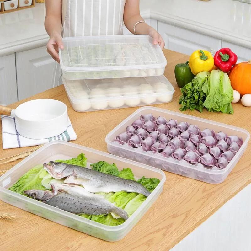 Kitchen Storage Box Refrigerator Organizer Transparent Food Containers Tray For Dumpling Fruits Vegetables Meat Cake