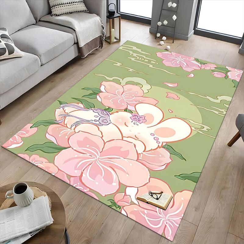 1 Stück Floral Bunny Teppich Ultra Weich, Dick & Saugfähig, Rutschfeste Maschinenwaschbare Matte für Eingangsbereich