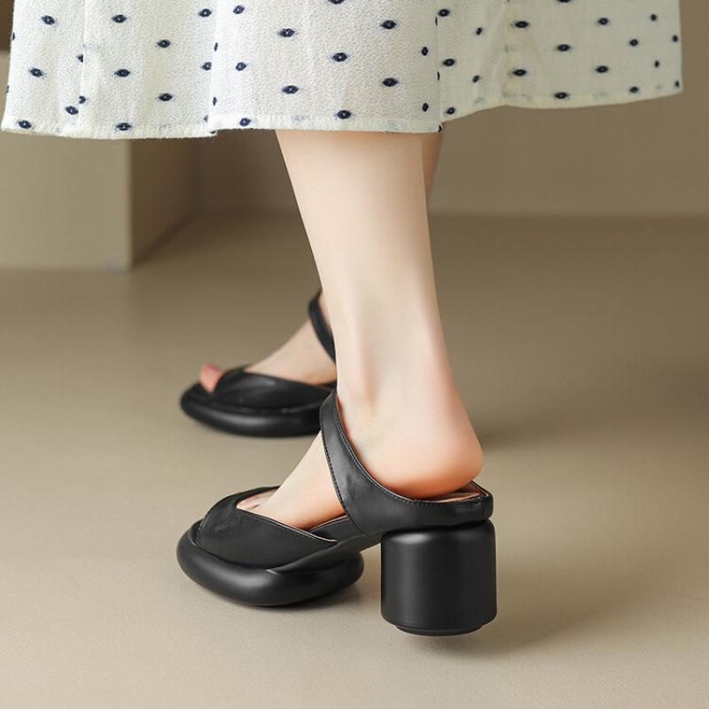 

Летние женские шлепанцы на высоком каблуке, европейская и американская мода, большие размеры, крутые шлепанцы, I-образные с открытым носком, новые удобные однотонные шлепанцы 39 чёрный