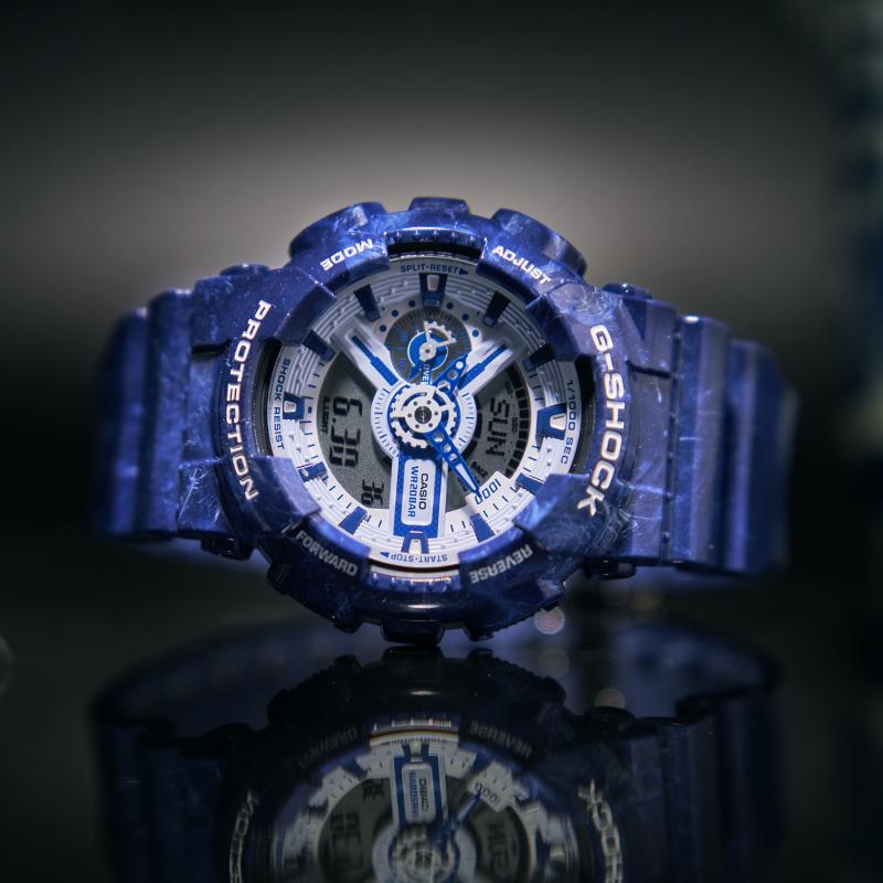 CASIO Men Liquid Crystal/Analog Dual Display Series Blue Watch GA-110BWP-2APFQ