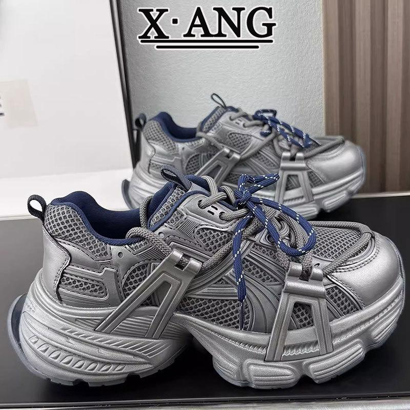 Leather double shoelaces dad shoes women's thick-soled heightening women's shoes autumn and winter new versatile casual sports shoes