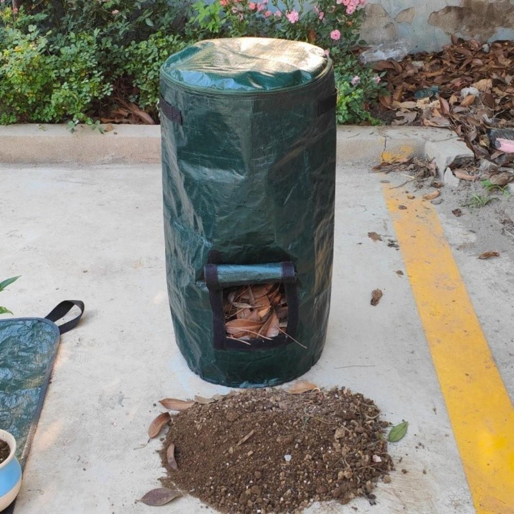 Wear Resist Compost Bin Bag Zippered Lid Sealed Leaf Lawn Bags Collapsible with Handles Yard Garbage Bag Lawn Pool