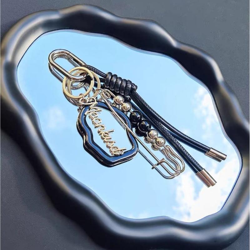Stylish Leather Cord Keychain Makeup Mirror Portable Travel Essential Stylish Cosmetic Accessory Gift Metal Key Holder