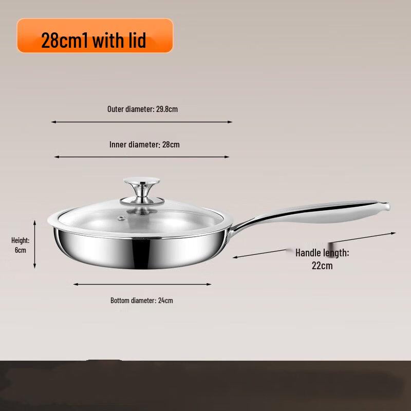 Wutuo 26cm 304 Stainless Steel Frying Pan with Lid