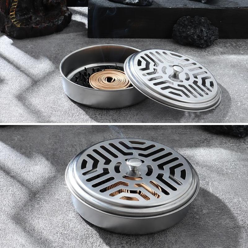 Multi-purpose Portable Metal Mosquito Coils Holder Sandalwood Rack with Cover Anti Incense Plate Tray Home Hotel Camping
