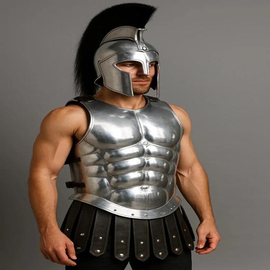 Silver Leonidas Muscle Armor Suit 300 Movie Spartan Costume Gift Item for Father, Brother, Boyfriend, Husband