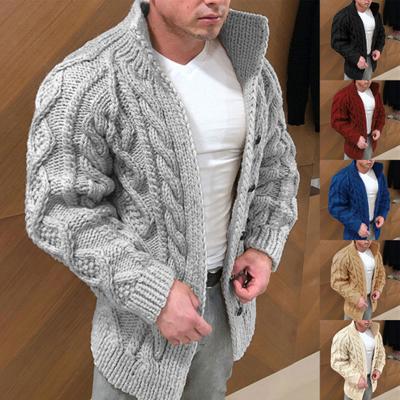 Cardigan Sweater Stretchy Long Sleeve Stand Collar Twist Texture Thermal Sweater Coat for Winter