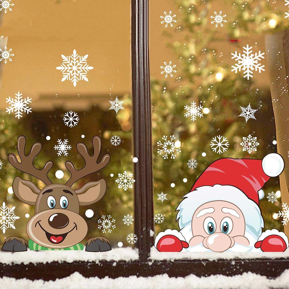 Christmas Window Stickers Santa Claus Snowflake Wall Decals For Kids Rooms Bedroom Mirror Sticker Home Xmas New Year Decorations