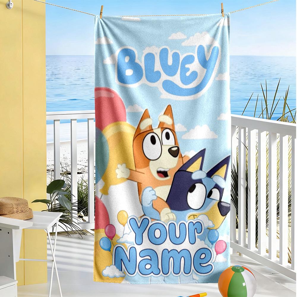Bluey Customize Text Beach Towel Super Soft Microfiber Quickdry Fabric