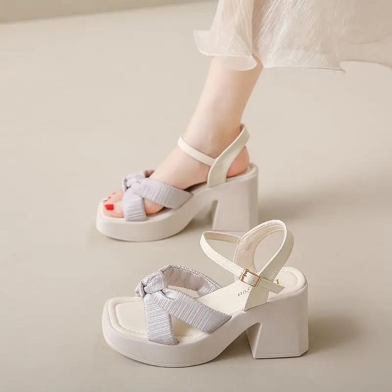 Fashion Square Toe Block Heel Sandals for Women Designer Daily Casual Woman Shoes Luxury Summer 2025 Korea Low Price Comfort Vip Sandal