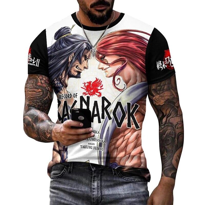 

Футболка с рисунком аниме Record of Ragnarok для мужчин, одежда Harajuku, модная мужская футболка с 3D принтом манги и мультфильма Y2k, уличная одежда 6XL
