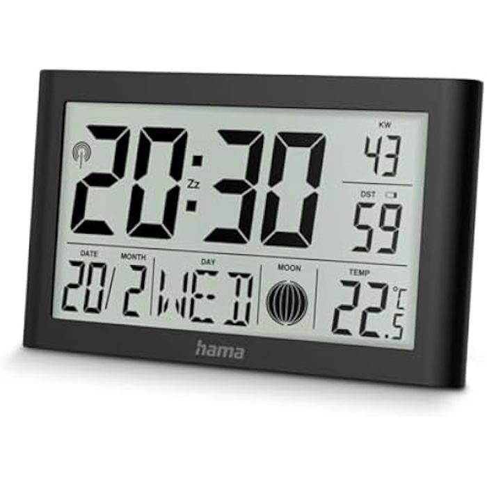 Horloge Murale Numérique - HAMA - Martinique - Radio-pilotée DCF - Thermomètre - 2 Alarmes