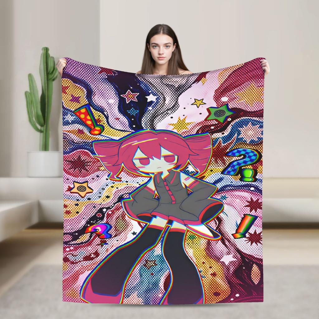 Soft Warm BlanketBoy Girl Camping Kasane Teto Character Throw Blanket Flannel Bedspread For Couch Street Trend Sofa Bed Cover