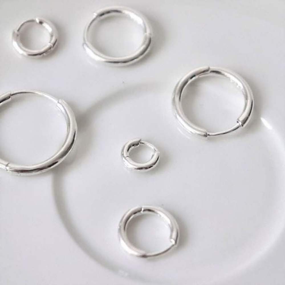 Silver 925 Round One-Touch Ring Earrings 6Size