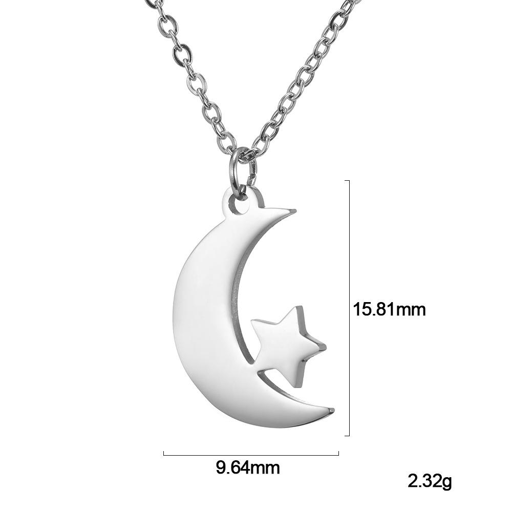Stainless Steel Crescent Moon Star Pendant Necklace Ladies Birthday Party Jewelry Gift Cute Fashion Accessory