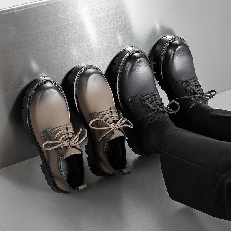 Big Upturned Head Square Head Niche Leather Shoes Platform Heightening Heel Versatile British Derby Shoes Hairstylist Men's Shoes Tide 4135-R