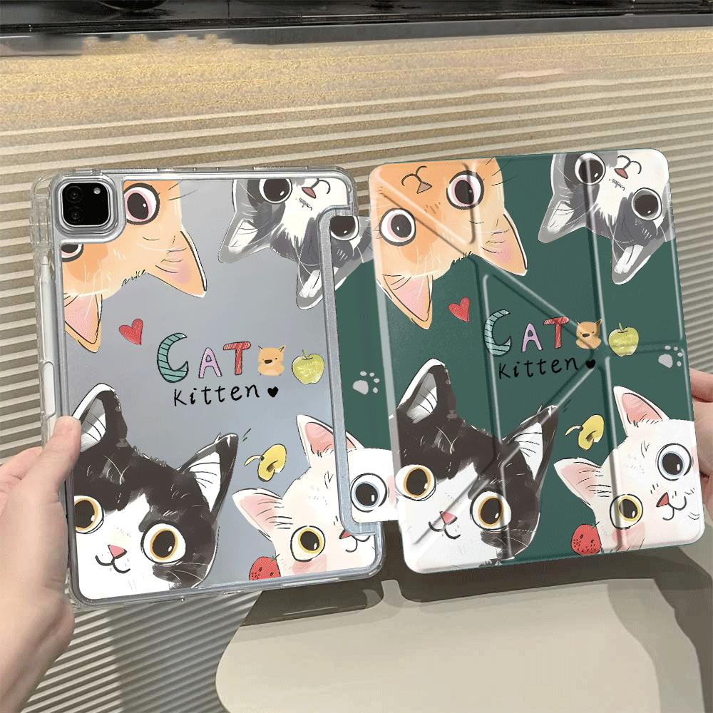 Cartoon Cute Cat Tablet Case For iPad Air 4 5 M3 M2 1 2 M4 11inch Pro 11th 10th 9th 8th 7th 12.9inch Mini 6 7 Pro 2025 Y-Fold