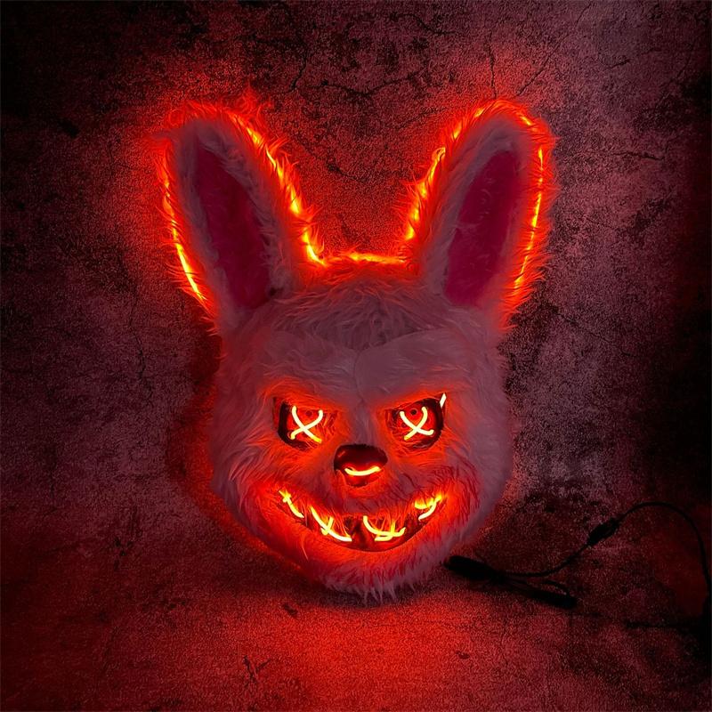 Bunny Mask Masquerade LED Rabbit Bear Mask Glowing Halloween Party,Mask For Carnival Cosplay Props Party Without Batteries