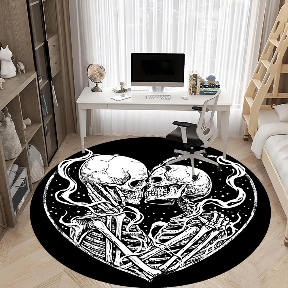 1pc SkeleLove Heartbeat Office Round Area Rug, Indoor Mat Suitable ForOffice, Under Office Chairs Bedroom Living Room Home Decor, Room Deco q072