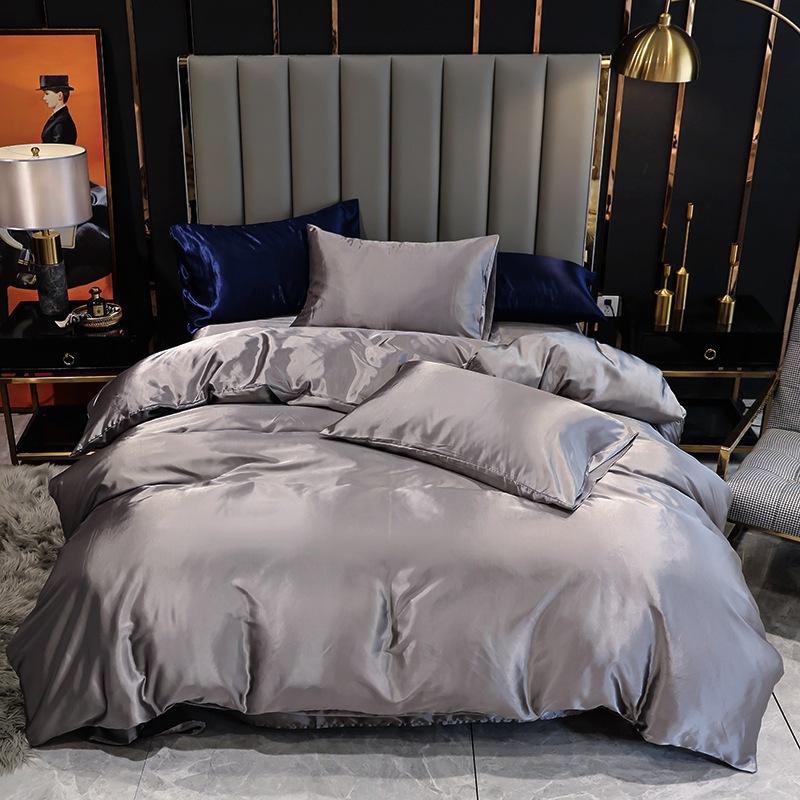 Satin Faux Silk Duvet Cover Set European and American Solid Skin-Friendly Quilt Cover Sleeping Naked Cozy Bedclothes No Sheets