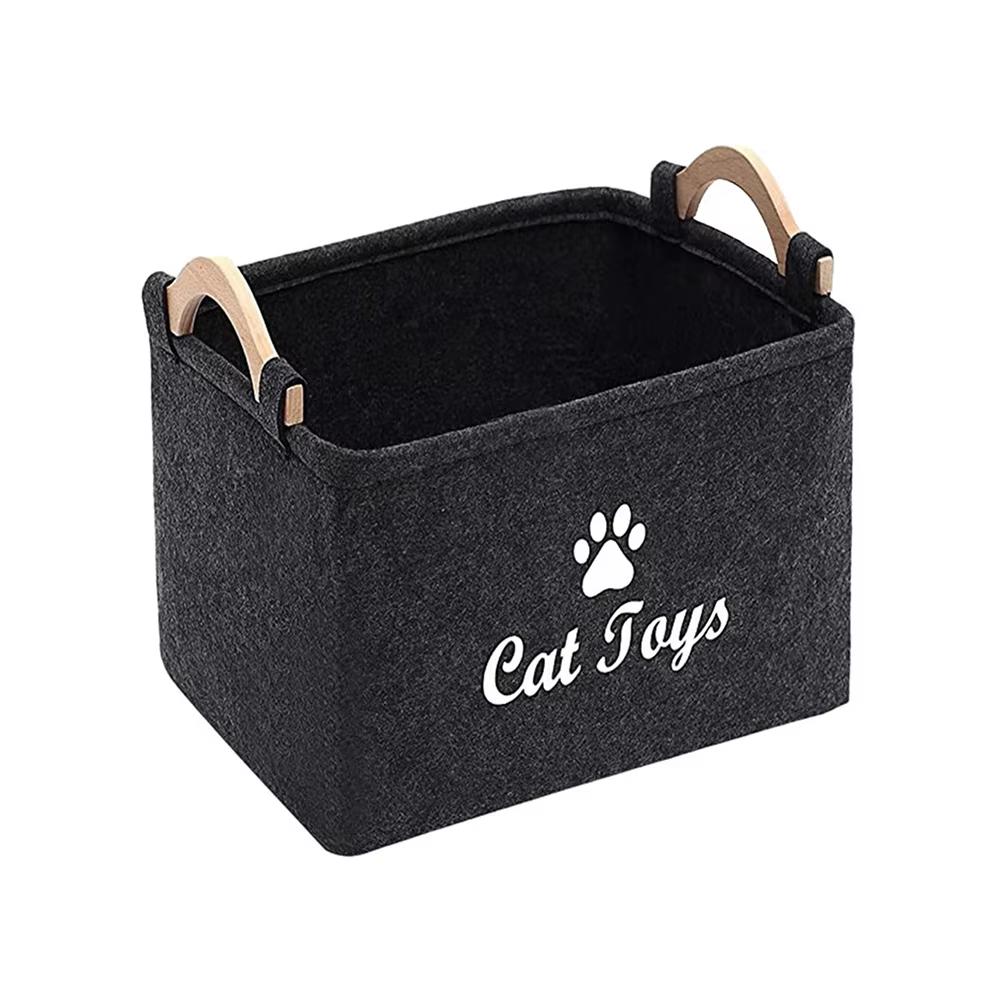 Wooden Handle Felt Toy Storage Box Multi-Functional Household Organizer Bag Laundry Basket Pet Cat And Dog Toy Storage Box