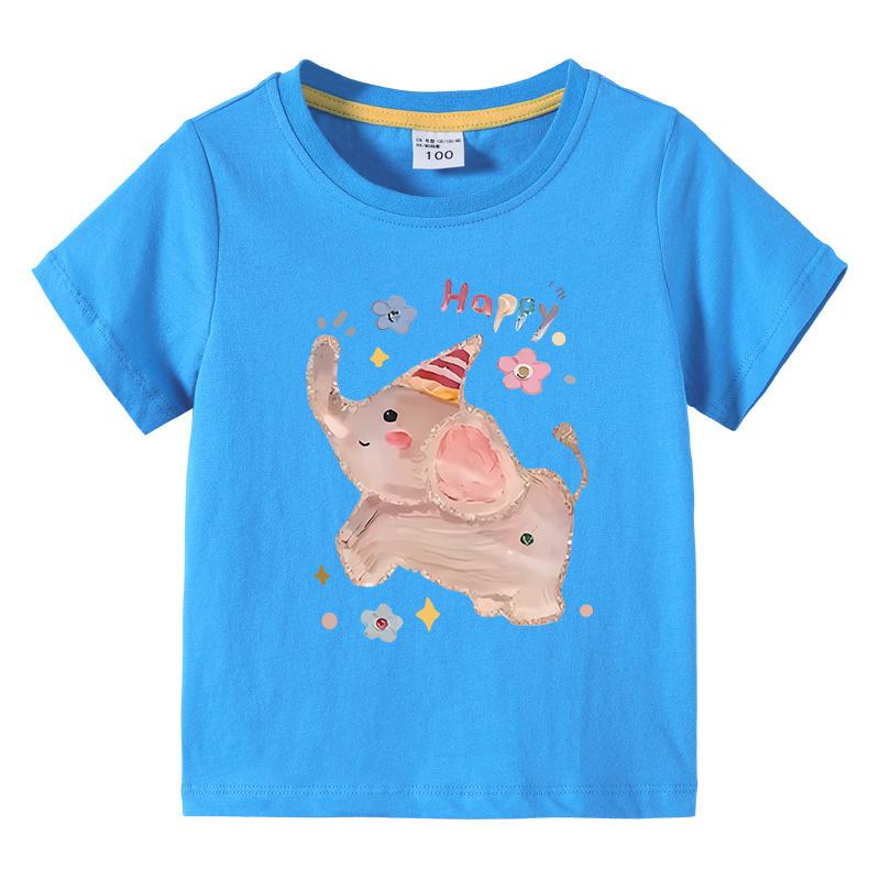 Girls TShirt Cute Elephant Print Short Sleeve Tee 100 Cotton Soft Breathable Summer Tops for Kids Children